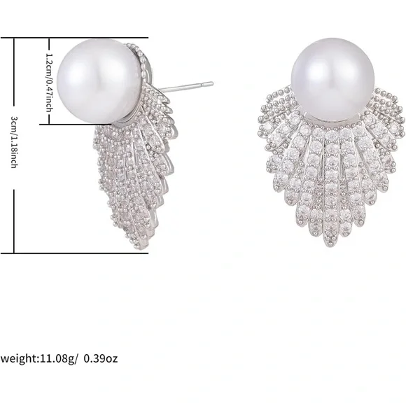 Pearl Cubic Zirconia Cluster Stud Earrings - Picture 6 of 6